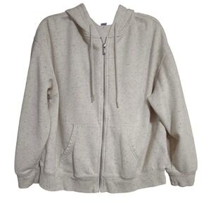 Old Navy Speckled Knit Zip Up Hoodie Sweatshirt Cream Oversized Size M